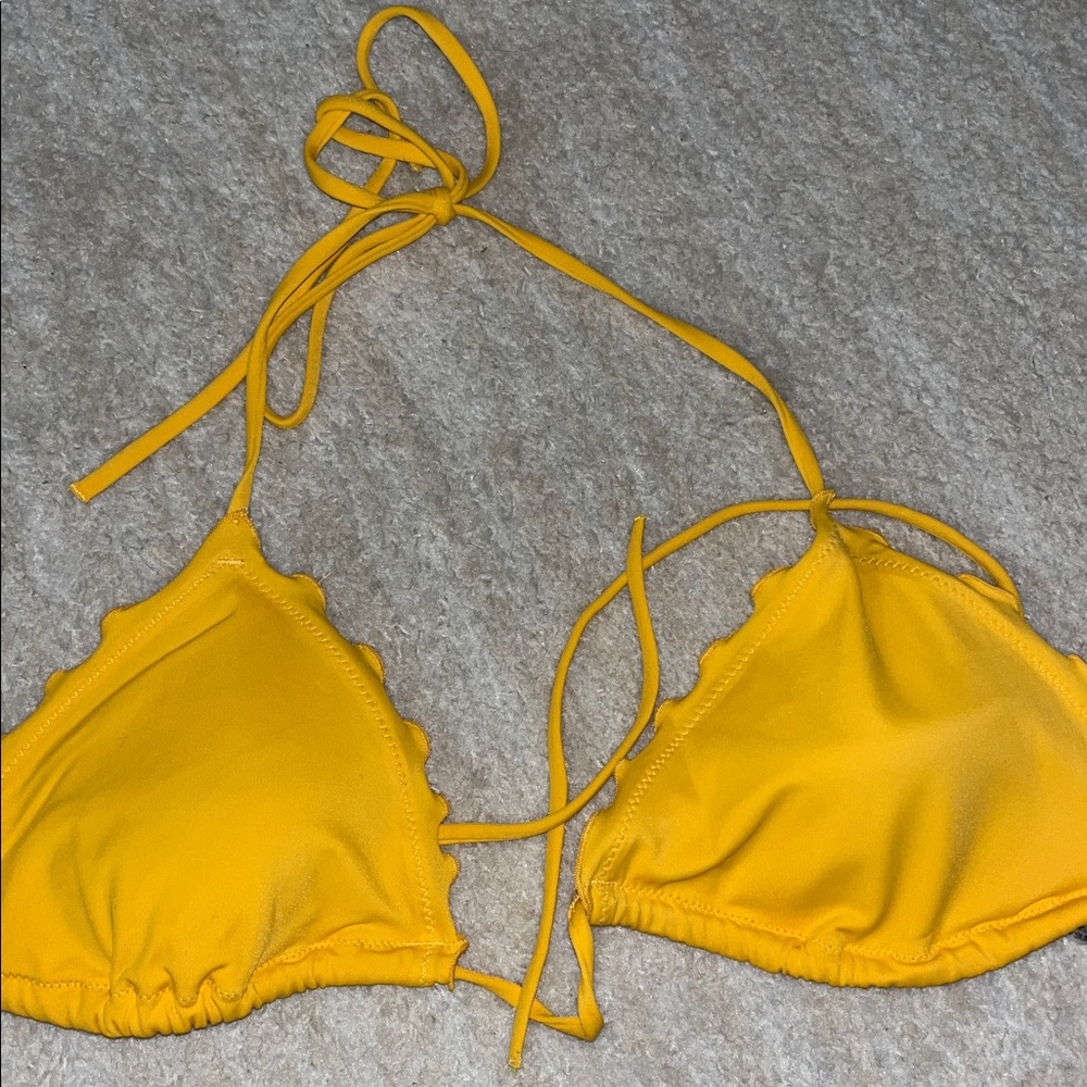 VS Pink Golden Yellow Triangle Ruffle Bikini Top